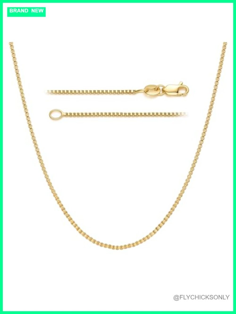 14K Gold Box Chain Necklace Square Links Lobster Clasp Layering
